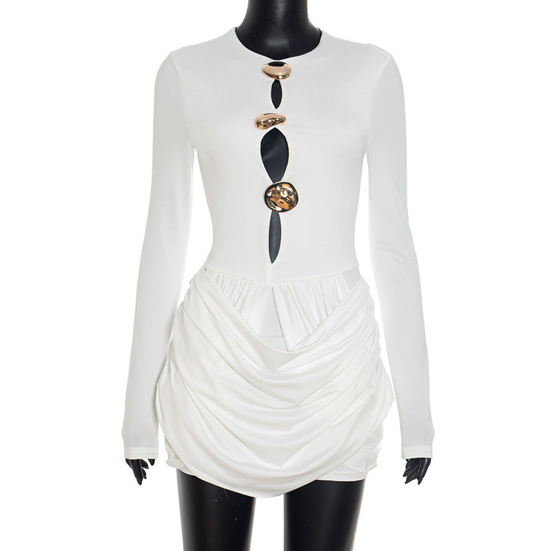 Damen elegantes Jumpsuit mit kreativen Cut-Outs und Raffungen Drune