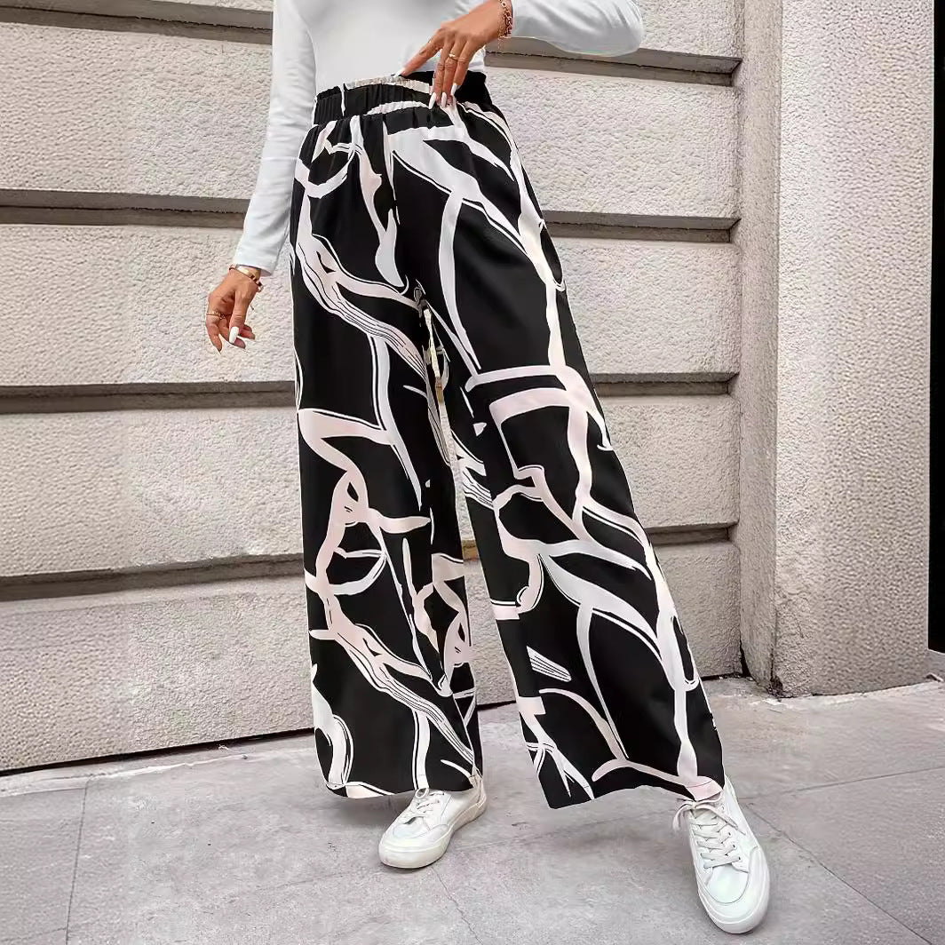 Damen Weit geschnittene Chiffon-Hosen mit modernem Grafikmuster Drune