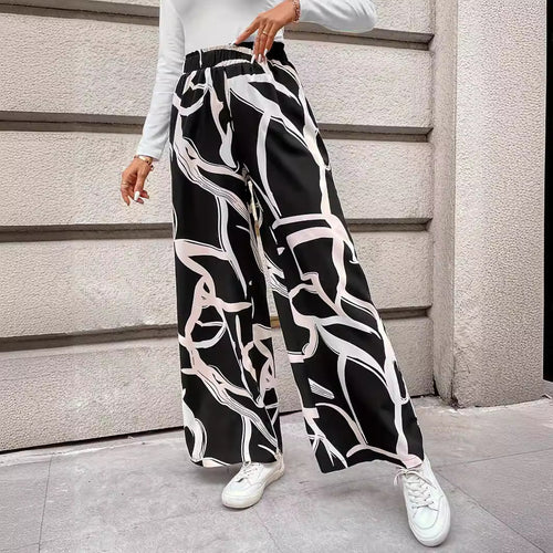 Damen Weit geschnittene Chiffon-Hosen mit modernem Grafikmuster Drune