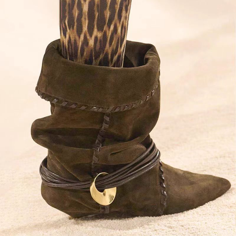 Damen Slouchy Knöchelstiefel mit dekorativem Schnallen-Detail Drune