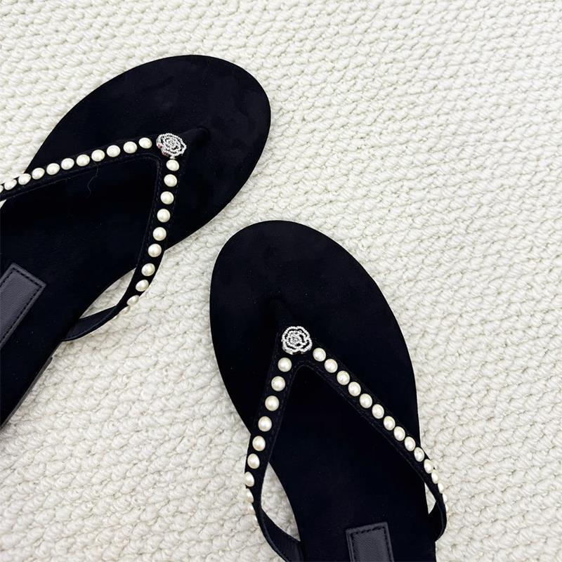 Damen Zehentrenner-Sandalen mit dekorativem Perlenschmuck und komfortablem Fußbett Drune