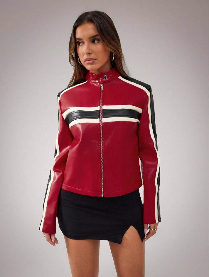 Damen Kunstlederjacke im sportlichen Retro-Design Drune