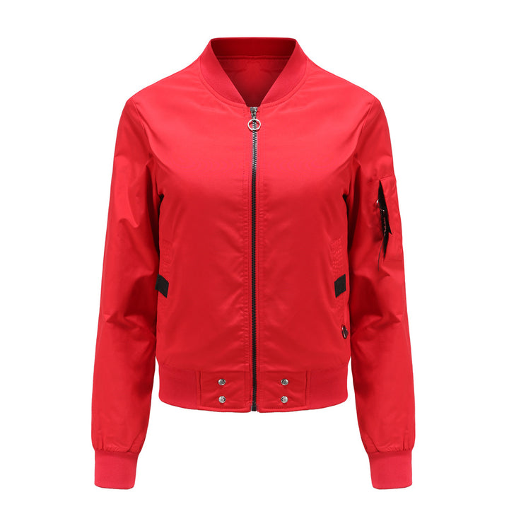 Damen nan leichte Bomberjacke mit Ringreißverschluss, Ärmel-Tasche und taillierter Silhouette Drune