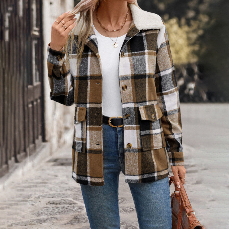 Damen Flanelljacke im klassischen Karomuster mit großen Taschen Drune