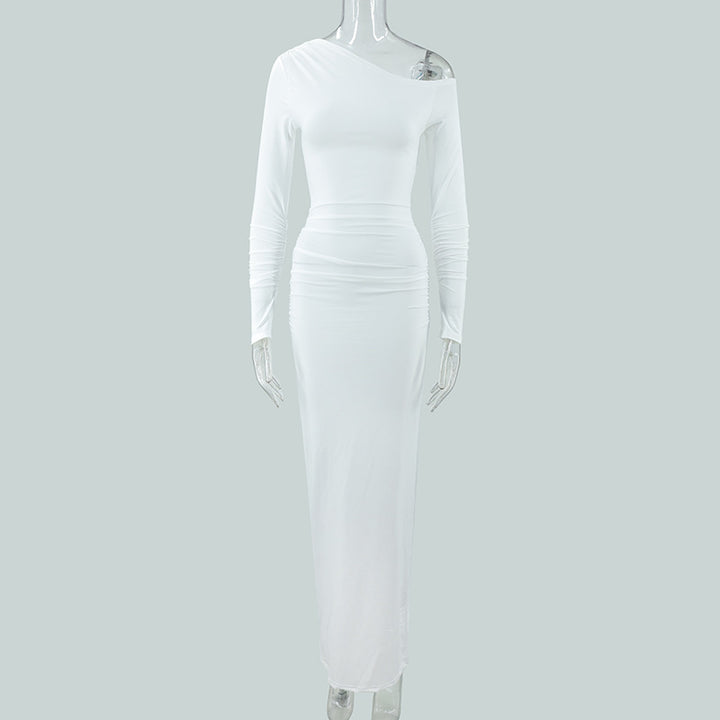 Damen elegantes One-Shoulder Maxikleid mit figurschmeichelnder Raffung Drune
