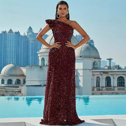 Damen Glamouröses Abendkleid mit asymmetrischem Design und Paillettenbesatz Drune
