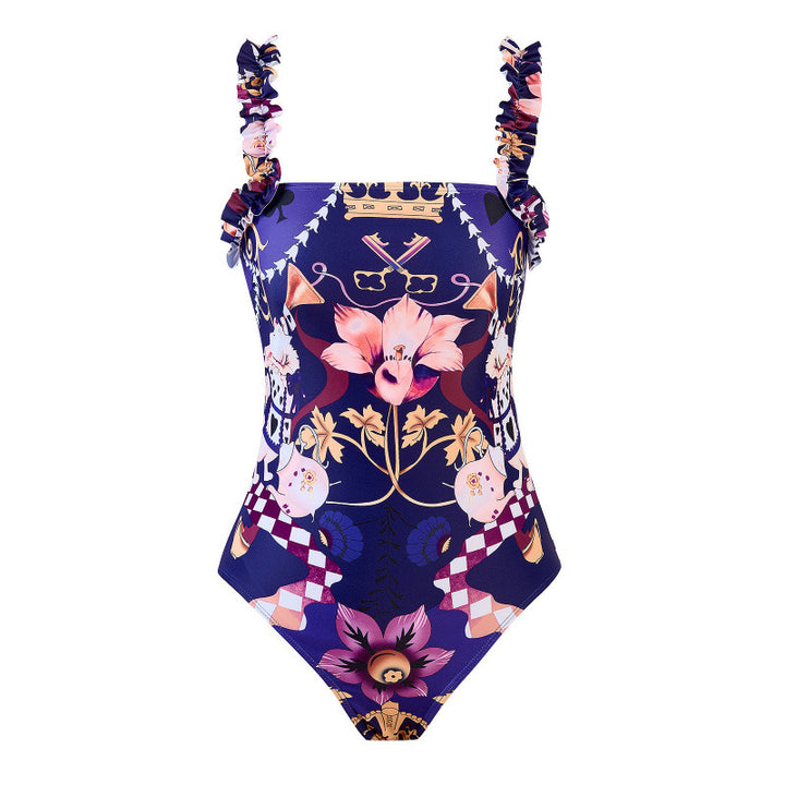 Damen Einteiler Badeanzug mit verspieltem Blumendesign und passendem Strandrock Drune