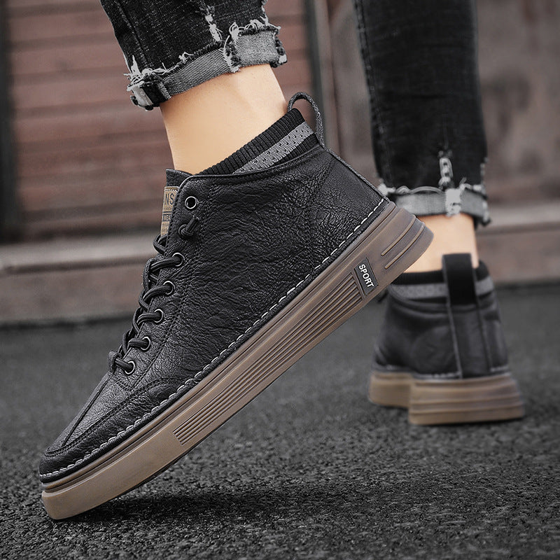 Damen Hohe Sneakers aus echtem Leder mit robustem Profil und dämpfender Sohle Drune