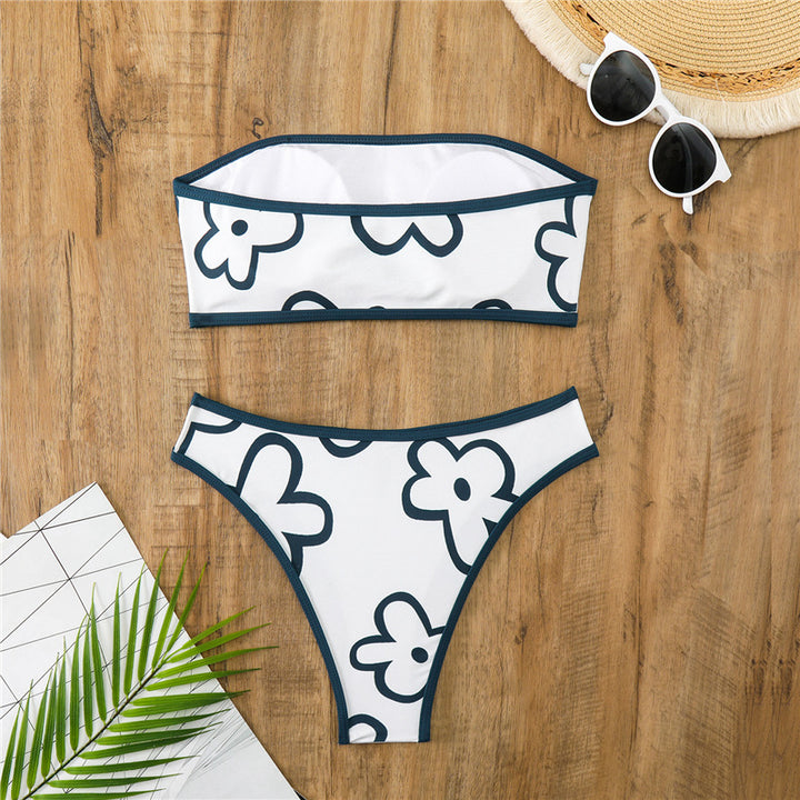Damen Bandeau-Bikini mit floralem Muster und hohem Schnitt Drune