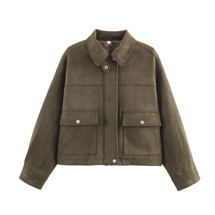 Damen modische Kurzjacke aus weichem Wildlederimitat Drune