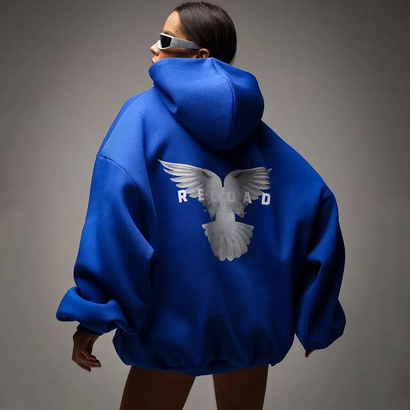 Damen Oversized Kapuzenpullover mit auffälligem Rückenprint Drune