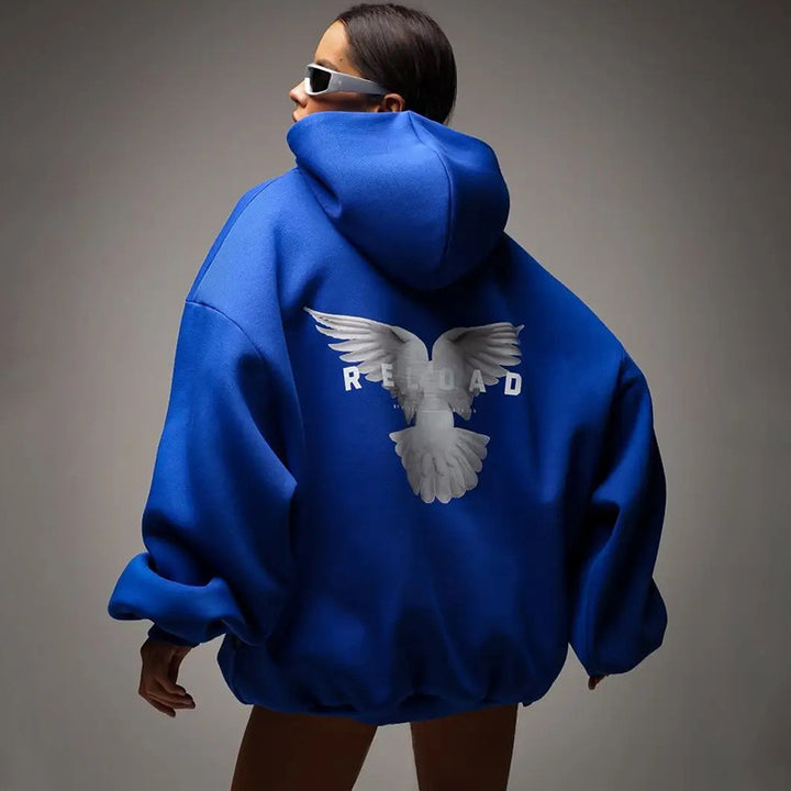 Damen Oversized Kapuzenpullover mit auffälligem Rückenprint Drune