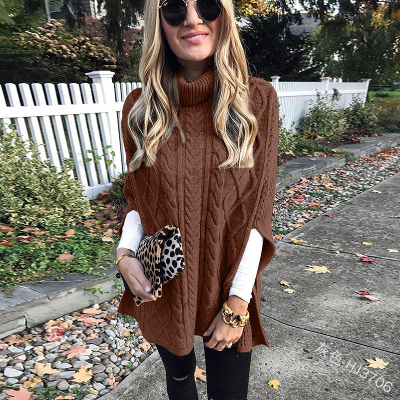 Damen Strickponcho mit hohem Kragen Drune