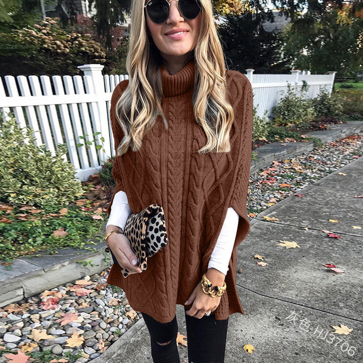 Damen Strickponcho mit hohem Kragen Drune