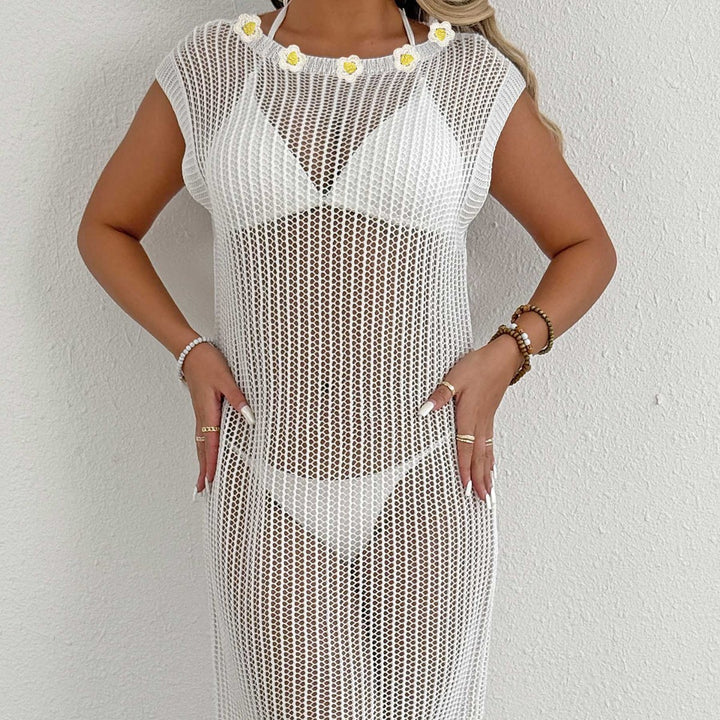 Damen luftiger Netzstrandkleid mit Fransen Drune