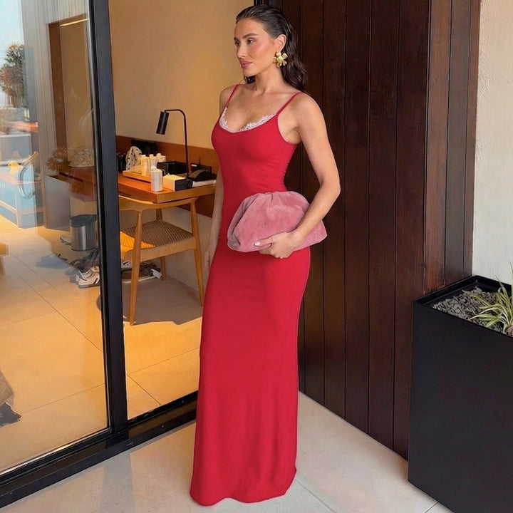 Damen Elegantes langes Kleid mit Spaghettiträgern und femininer Silhouette Drune
