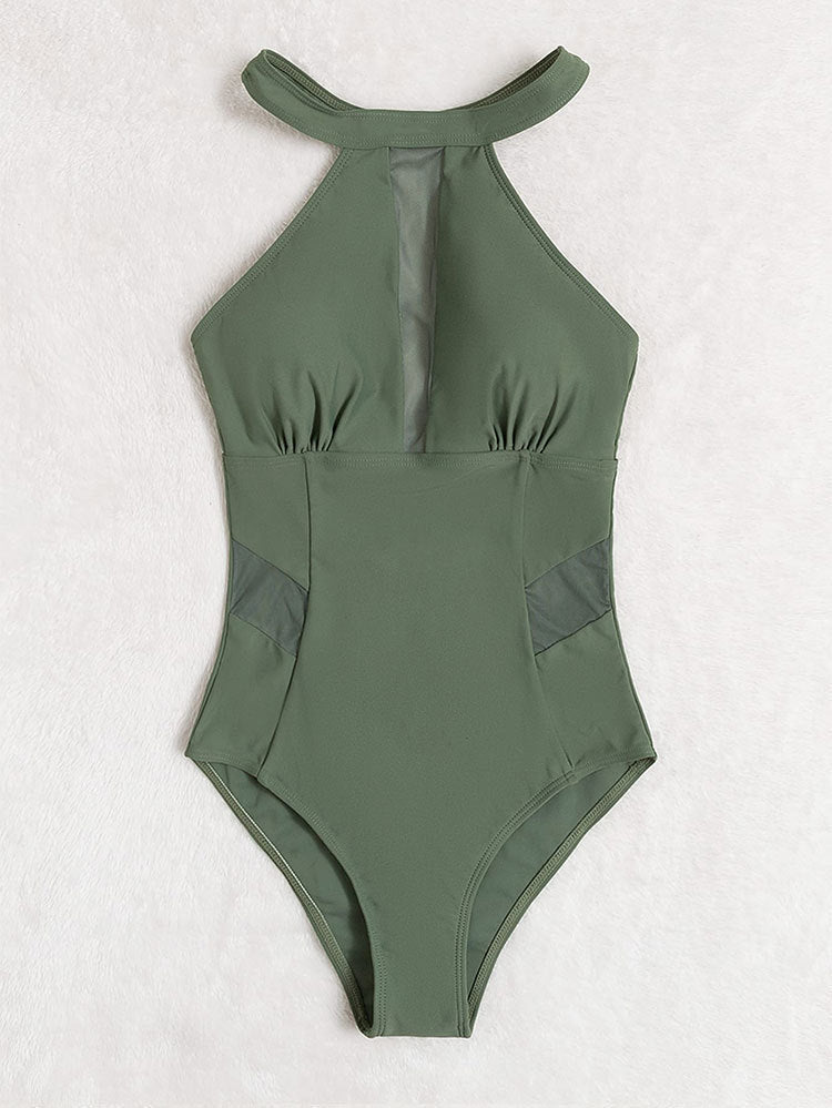 Damen Einteiler Badeanzug mit modischem Mesh-Einsatz Drune