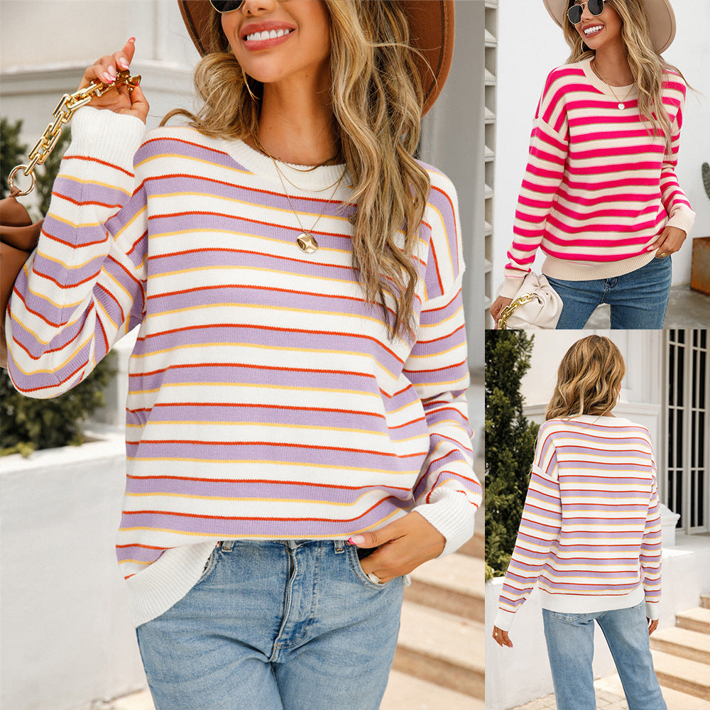 Damen lässiger gestreifter Pullover Drune