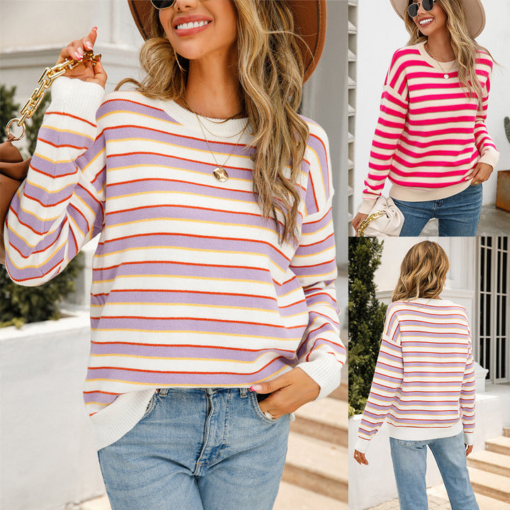 Damen lässiger gestreifter Pullover Drune