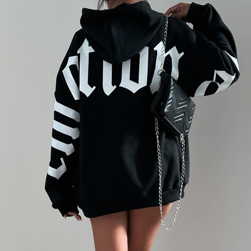 Damen Oversized Kapuzenpullover mit grafischem Print Drune