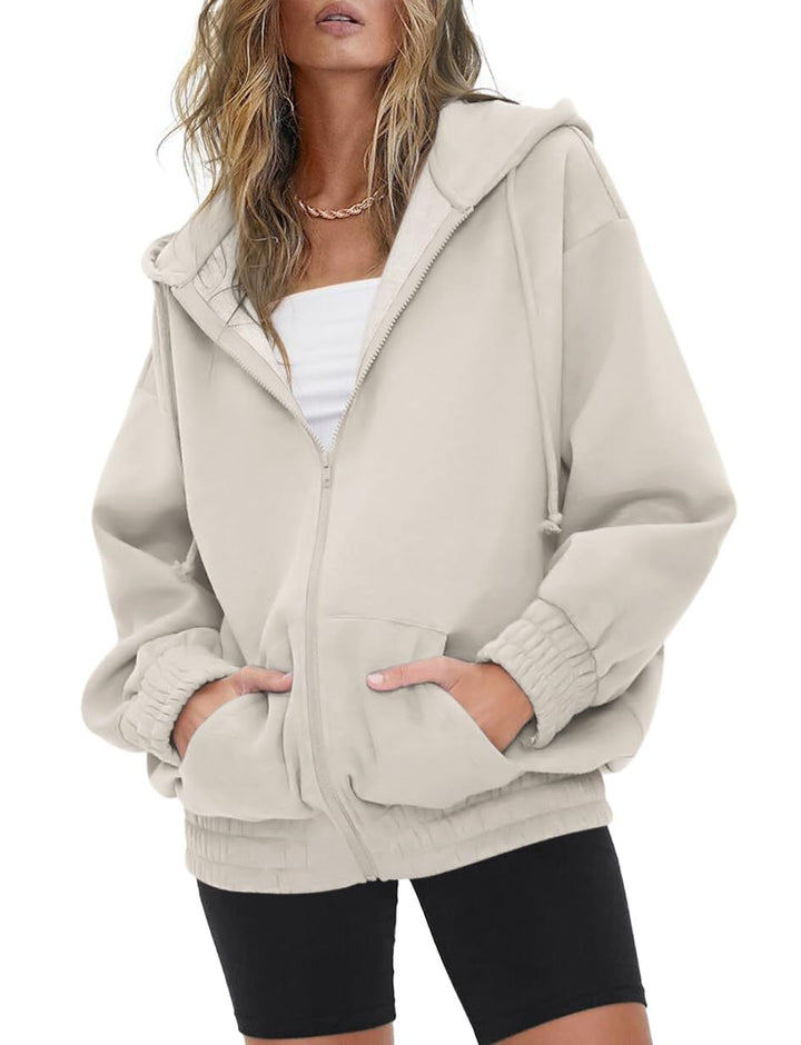 Damen nan oversized Kapuzenjacke mit Reißverschluss, Fleece-Futter und Kängurutaschen Drune