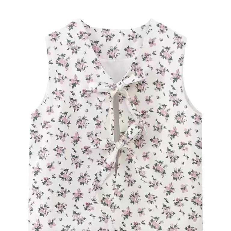 Damen Bluse mit floralen Akzenten und hübschem Bindeband Drune