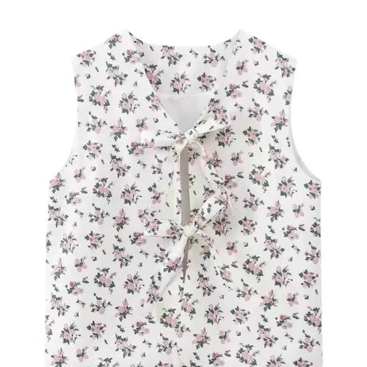 Damen Bluse mit floralen Akzenten und hübschem Bindeband Drune