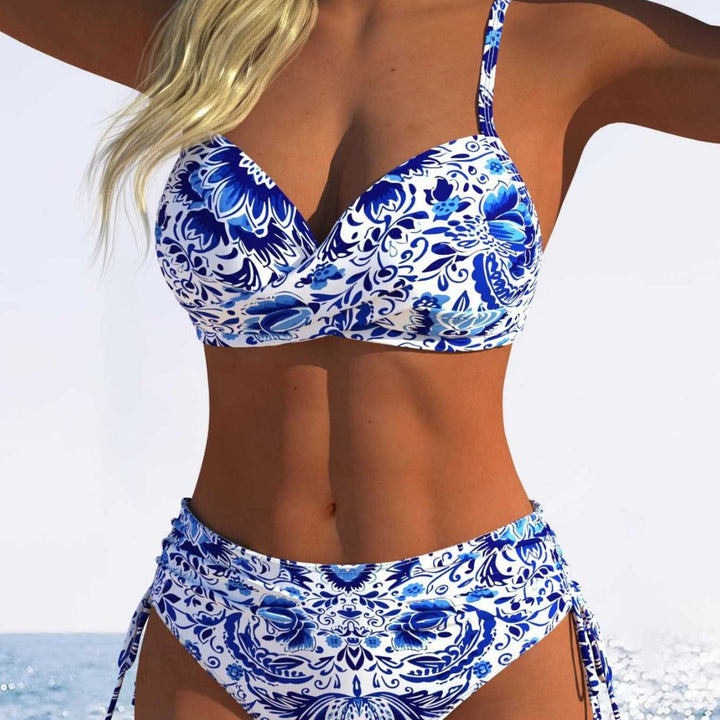 Damen gefütterter Bikini mit hoher Taille und verspieltem Blumenmuster Drune