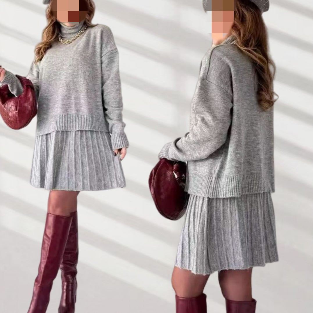 Damen Oversized Strickpullover mit hochwertiger Rippstruktur und passendem Minirock Drune