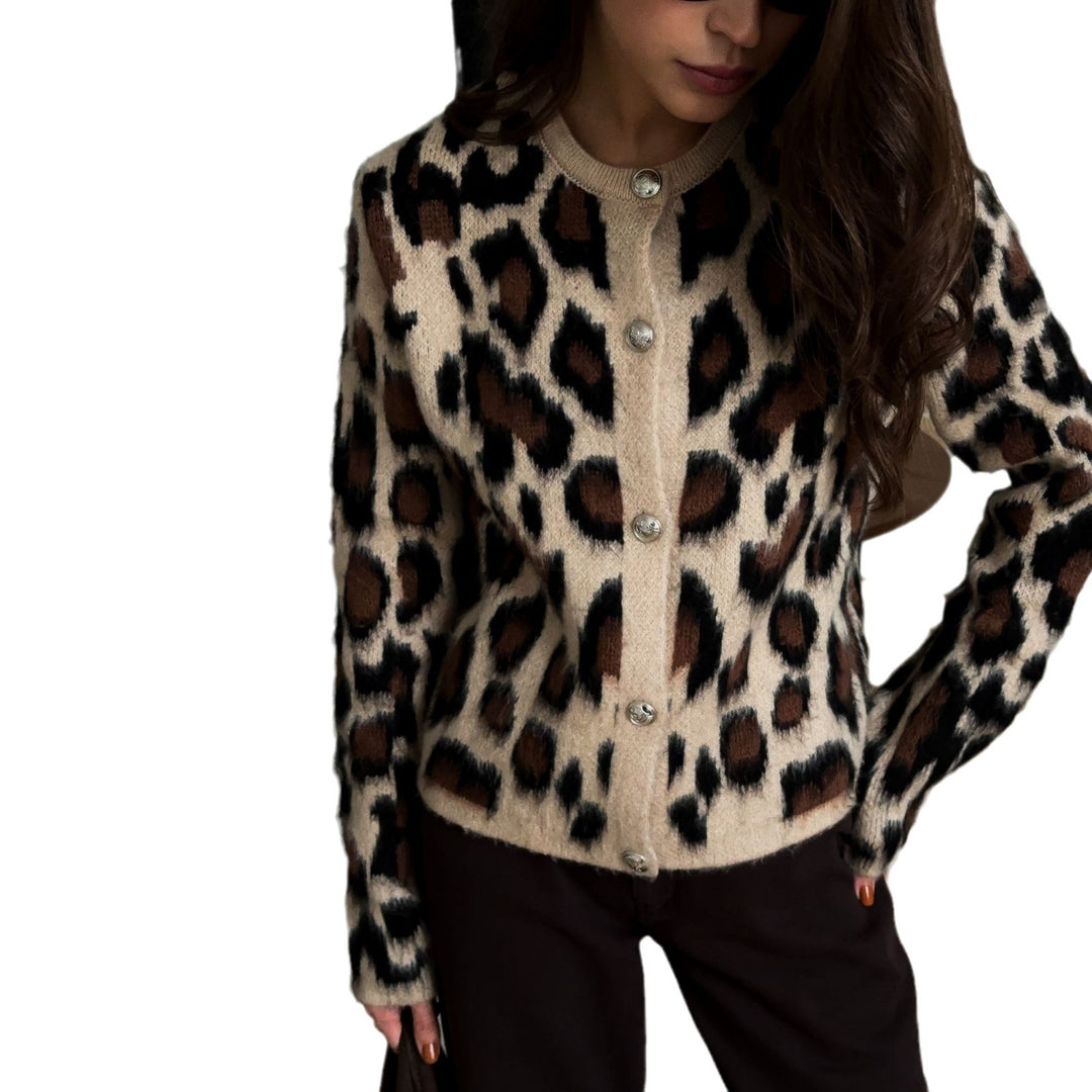 Damen Cardigan mit Leopardenmuster und Knopfdetails Drune