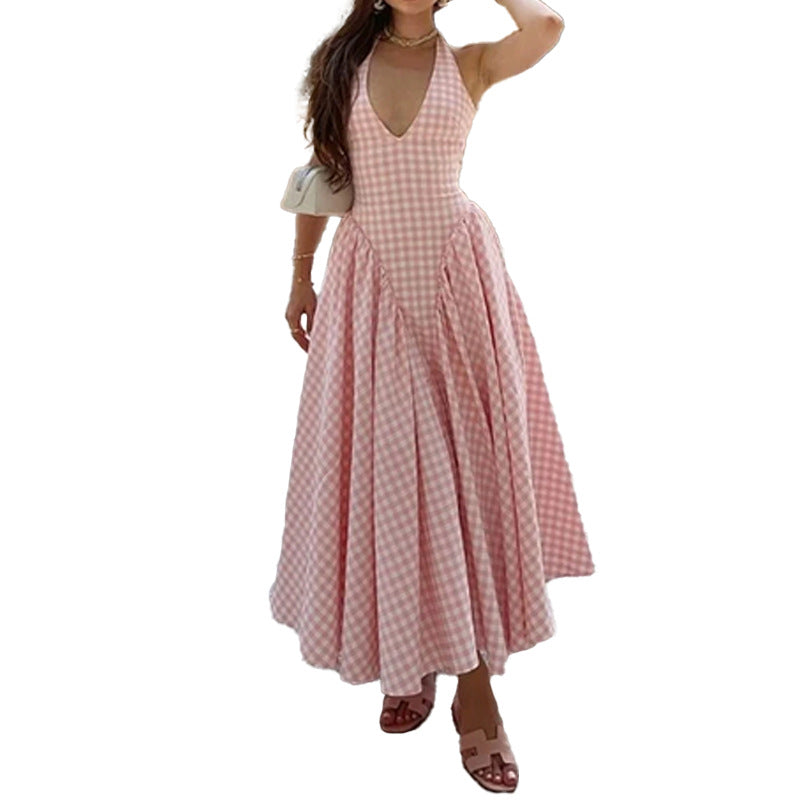 Damen Maxikleid mit V-Ausschnitt und schwingendem Rock Drune