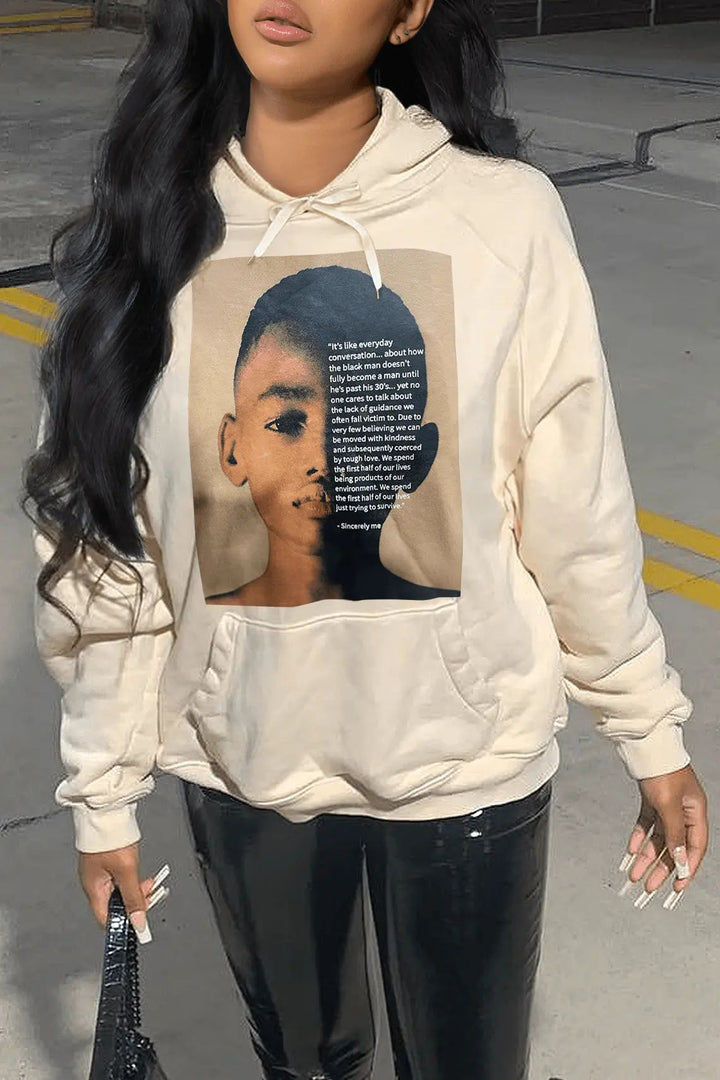 Damen Kapuzenpullover mit kreativem Grafikdruck und innovativem Schnitt Drune