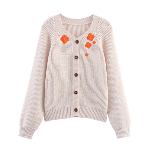 Damen Strickjacke mit liebevoller Blumenstickerei Drune