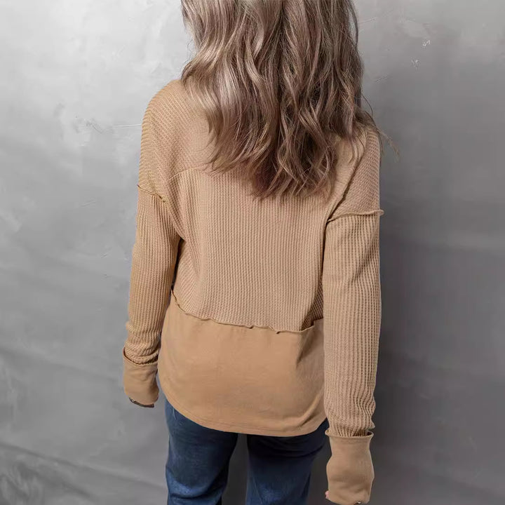 Damen lässiger Knit-Pullover mit V-Ausschnitt und Struktur Drune