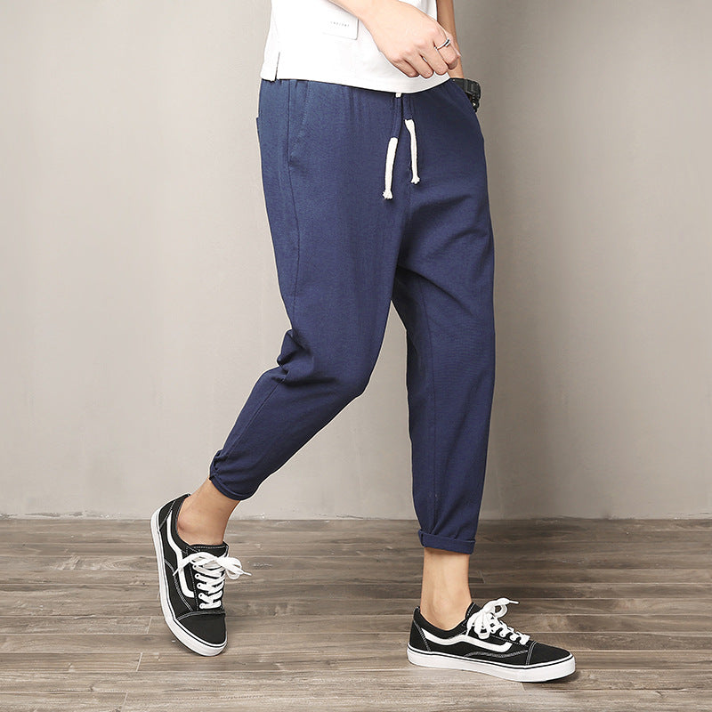 Herren nan leichte Leinenhose mit elastischem Bund und Kordelzug, tapered Schnitt und aufrollbarem Saum Drune