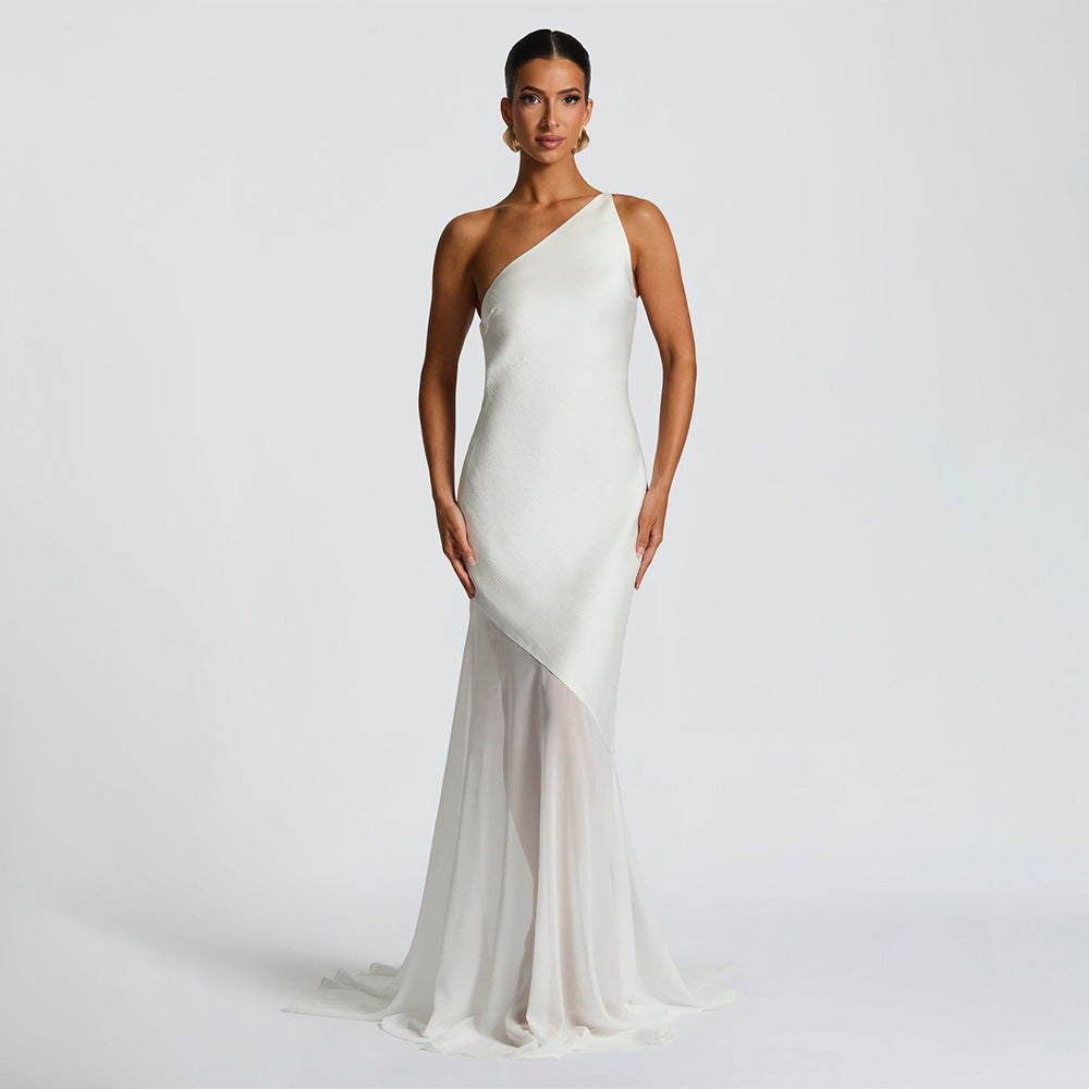 Damen Glamouröses Abendkleid mit asymmetrischem Design und transparentem Rock Drune