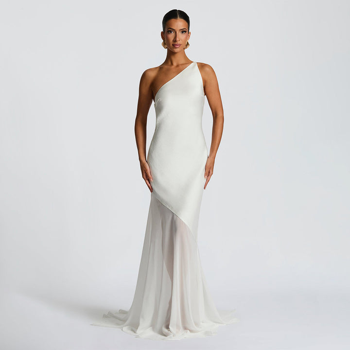 Damen Glamouröses Abendkleid mit asymmetrischem Design und transparentem Rock Drune