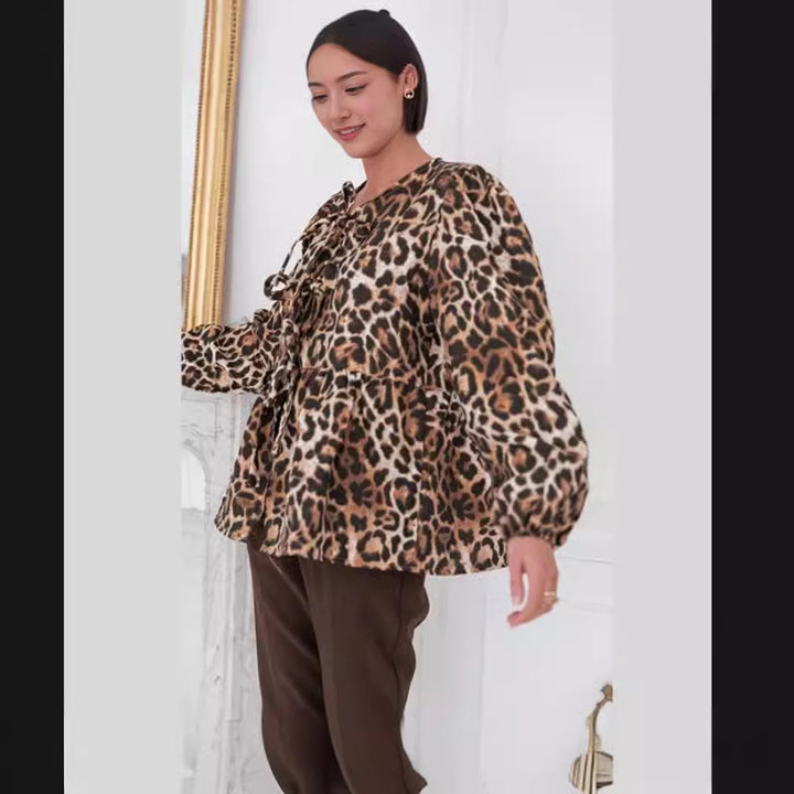 Damen Bluse mit Leopardenmuster und eleganten Rüschendetails Drune