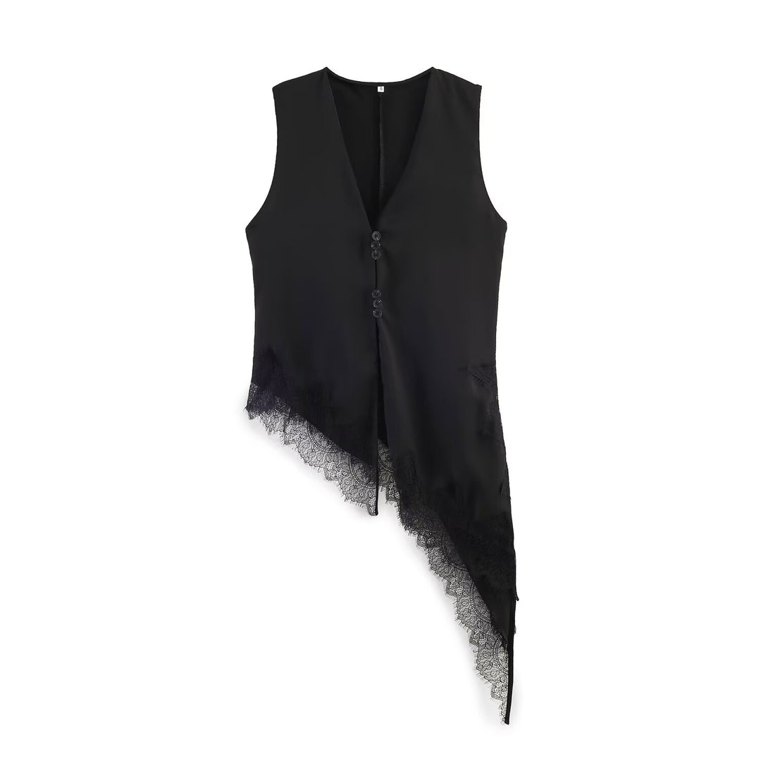 Damen asymmetrische Weste mit eleganter Spitze Drune
