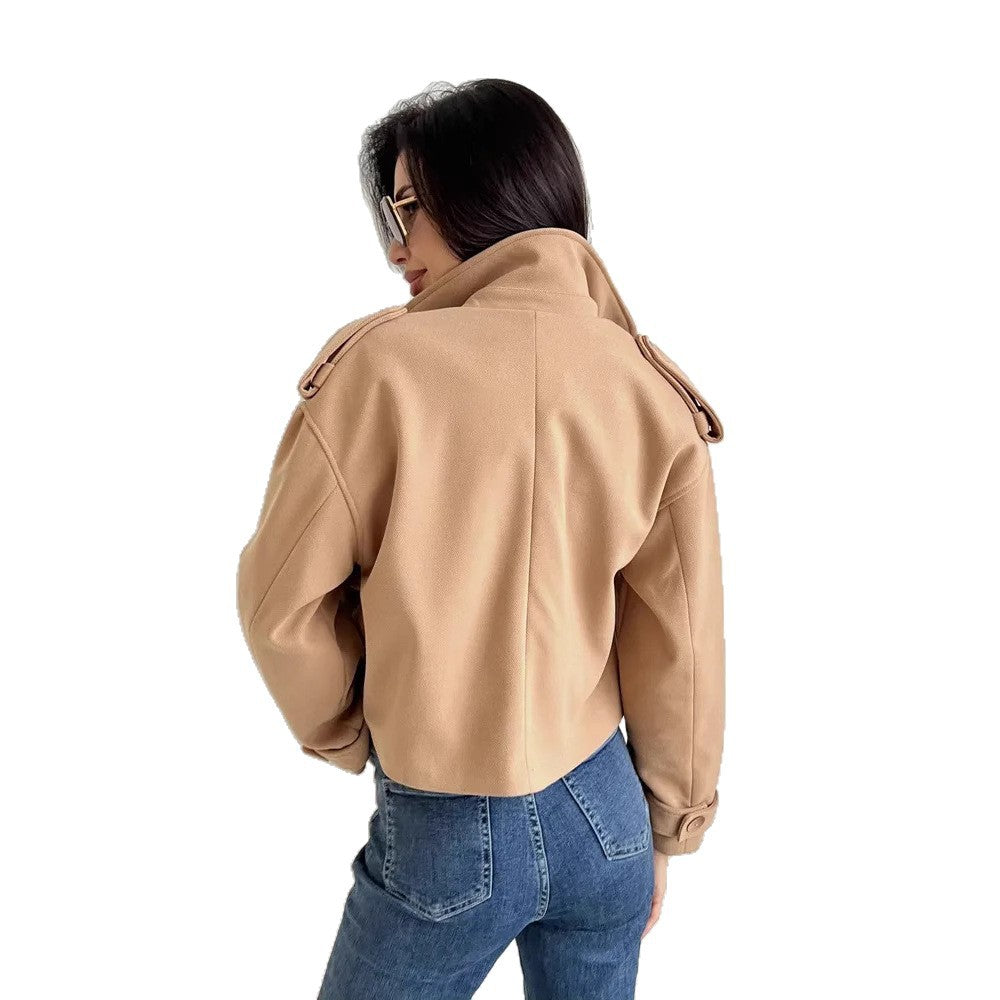 Damen Modische Kurzjacke mit doppelter Knopfleiste und lässigem Schnitt Drune