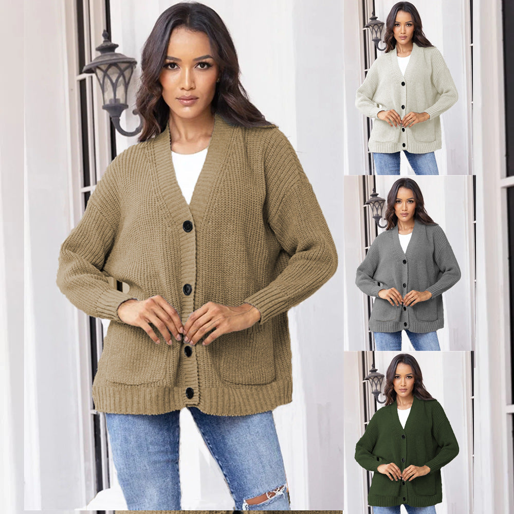 Damen Strickjacke mit großen Taschen und klassischem Knopfverschluss Drune