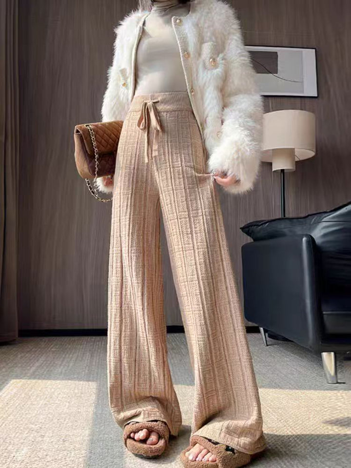 Damen elegante Palazzo-Hose mit hohem Bund und seitlichem Bindegürtel Drune