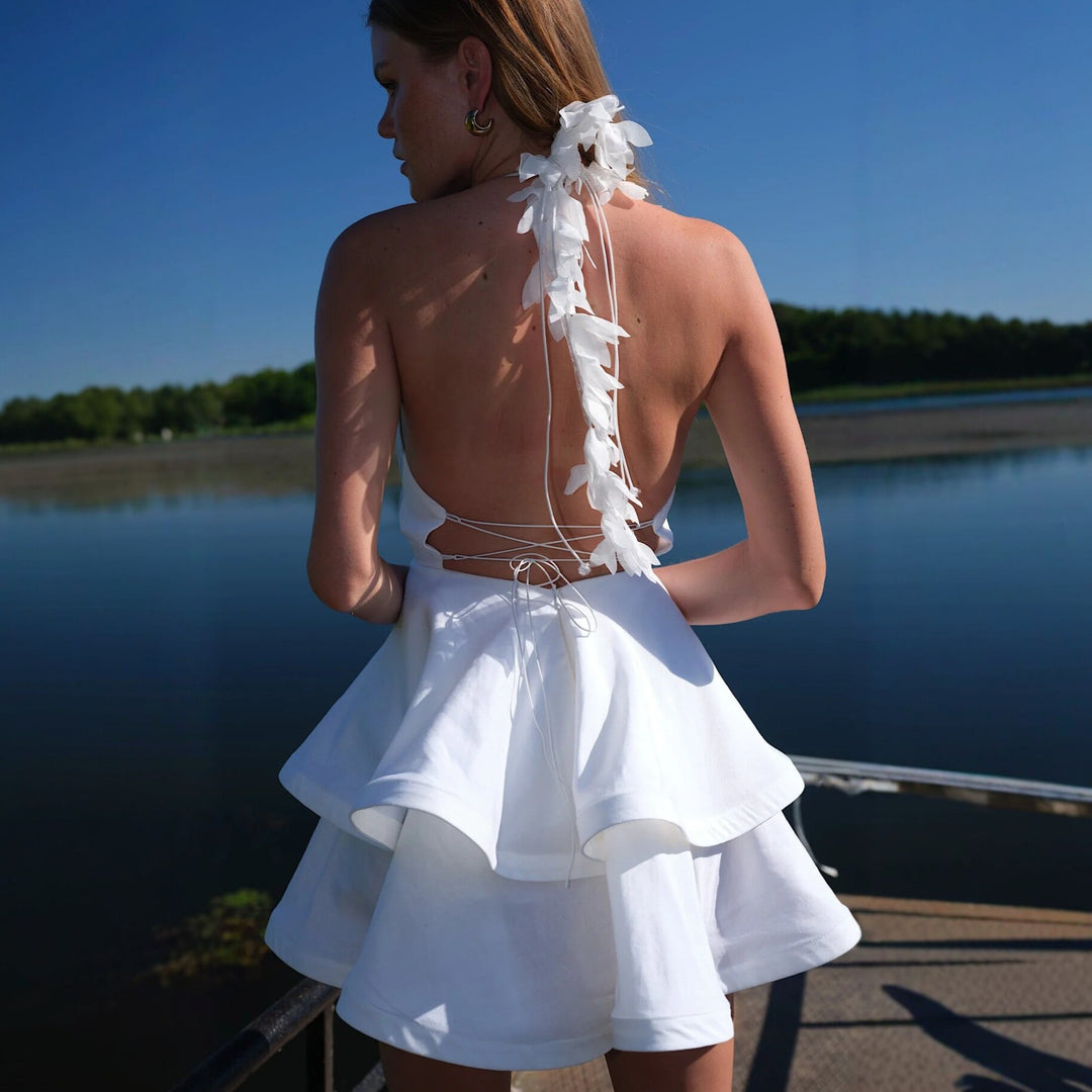 Damen Neckholder Kleid mit voluminösem Rock Drune