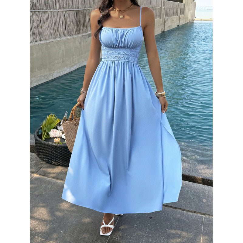 Damen Elegantes Maxikleid mit verstellbaren Spaghettiträgern und seitlichem Schlitz Drune