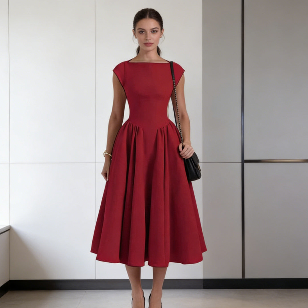 Damen Elegantes A-Linien Kleid mit breitem Saum und tailliertem Oberteil Drune