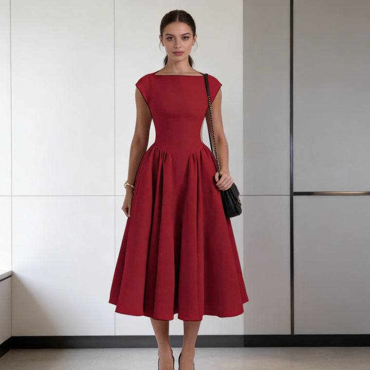 Damen Elegantes A-Linien Kleid mit breitem Saum und tailliertem Oberteil Drune