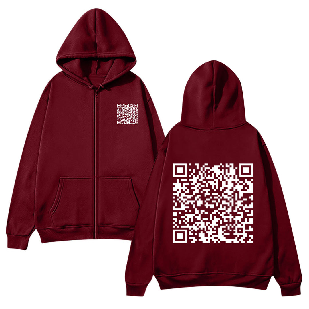 Damen Kapuzenjacke mit QR-Code-Design und weichem Fleece Drune