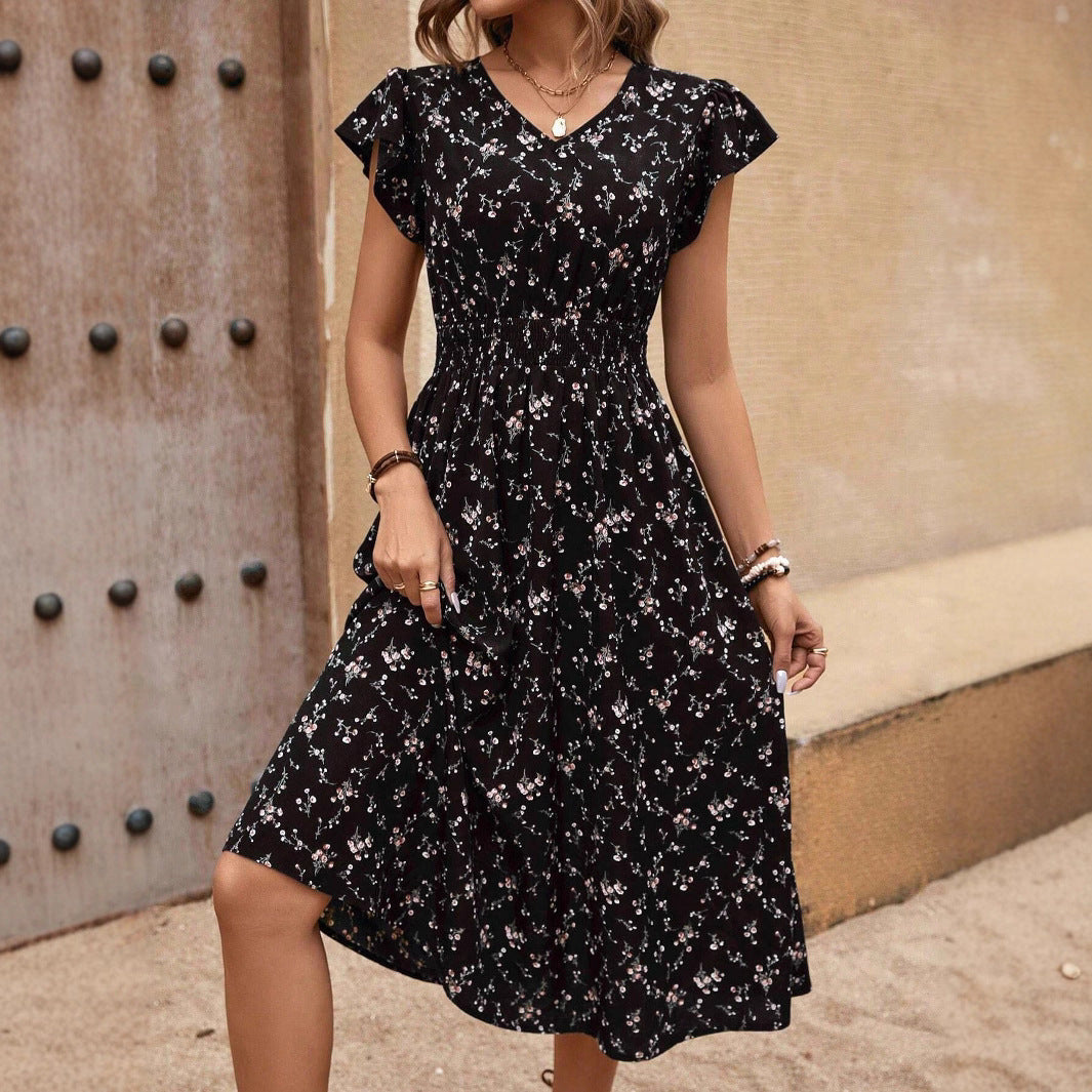 Damen Midikleid mit floralem Muster und Raffungen Drune