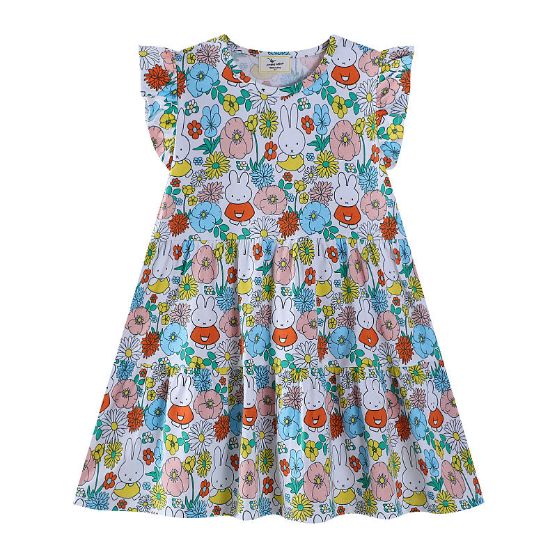 Mädchen Sommerkleid mit buntem Blumen- und Tierdesign Drune