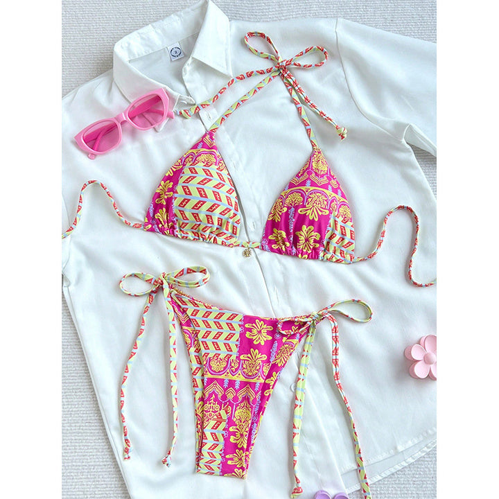 Damen Triangel-Bikini mit verspieltem Muster und seitlichen Bindebändern Drune